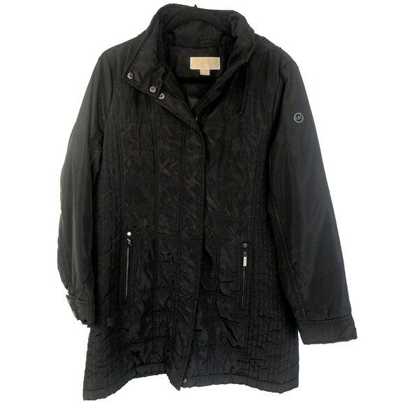 Michael Kors Quilted Snap & Zipper Jacket Size L w/ Hood In Collar ***FLAWS*** - Picture 1 of 10